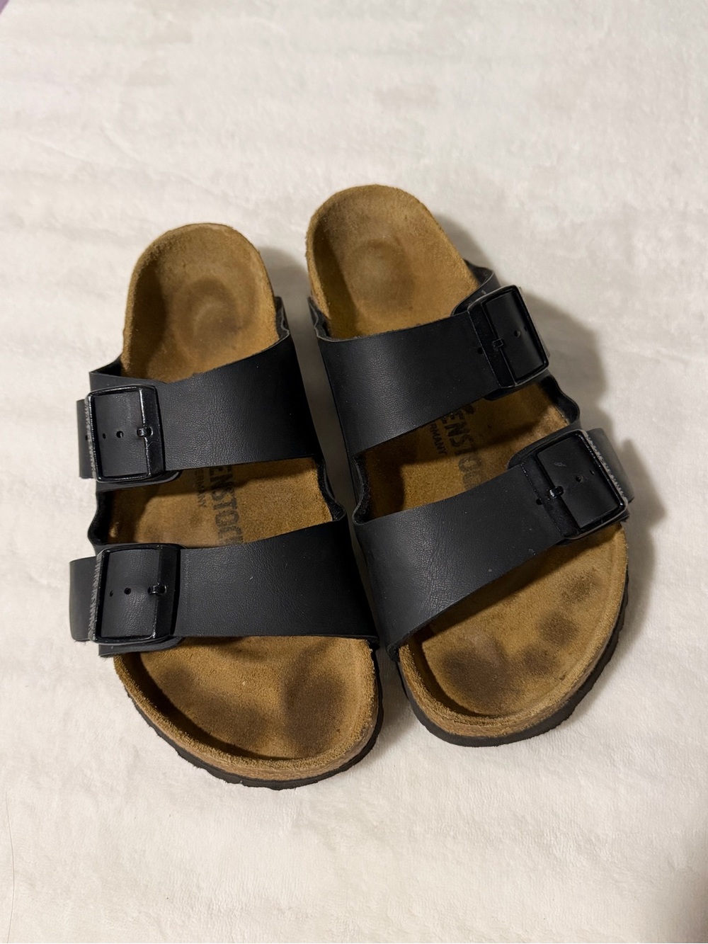 Birkenstock Arizona Birko-Flor Double-Strap Black Slide Sandals